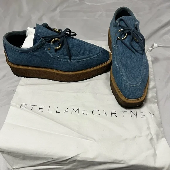 Stella McCartney Denim Distressed Wedges Size 38 Used - Picture 2 of 5